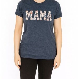 Womens Floral Mama Statement T-Shirt Gray‎ Short Sleeve Crew Neck Small Top
